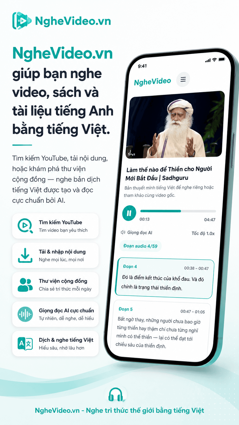 Giao diện NgheVideo.vn trên điện thoại